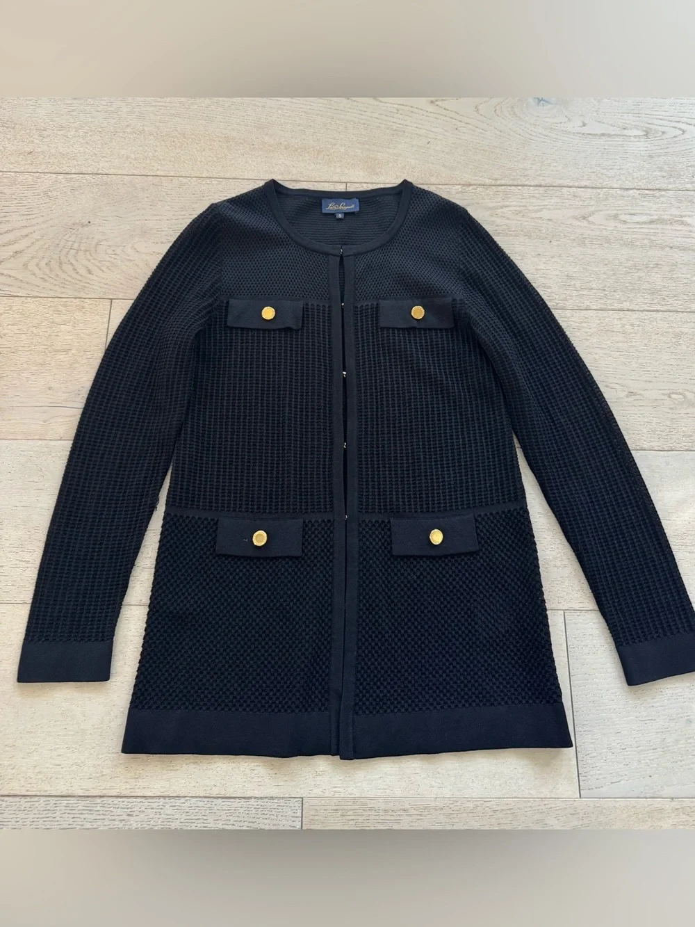 Luisa Spagnoli black with gold tone buttons blazer cardigan